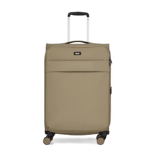 Image of Rock Harper Medium Soft Shell Suitcase in Beige - Lightweight, Sleek & Minimalist Design - Telescopic Handle, 360 Swivel-Wheels & TSA Combination Lock - 67 x 42 x 29.5 cm 50L Capacity