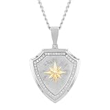 Colgante de brújula de escudo de dos tonos para hombre, acero inoxidable, cadena de caja de 24 pulgadas