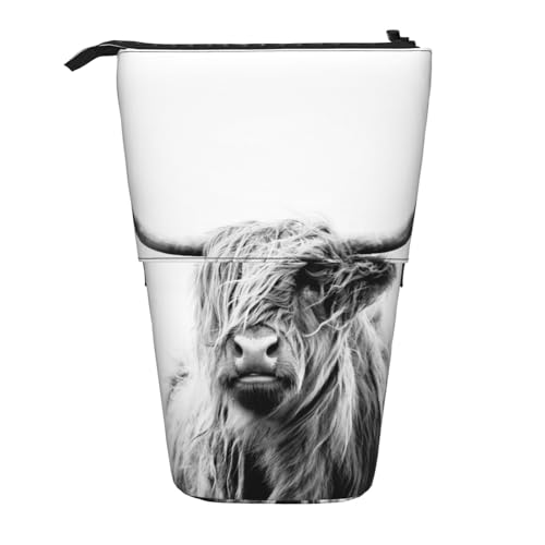 Tcoay Retrato de una Vaca de Las Tierras Altas, portalápices de pie, Bolsa de papelería, Organizador de lápices, Estuche telescópico para lápices.