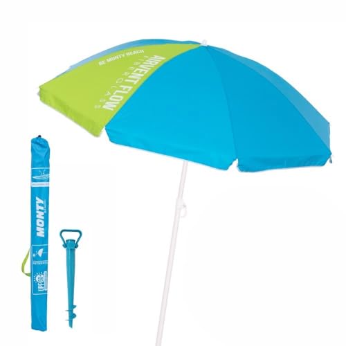 LOLAhome Pack de sombrilla de Playa de 8 Varillas y Soporte de Arena con protección Solar UPF+50 de Acero y Nylon Azul y Verde, de Ø 180 cm