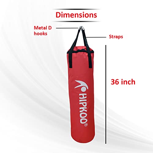 Image of Hipkoo Sports 3 Feet Unfilled Matte Punching Bag with Hand Wrap Combo | 1 Punching Bag & 1 Hand Wrap | for Boxing, MMA, Sparring, Punching Training Kick & Muay Thai (Red)