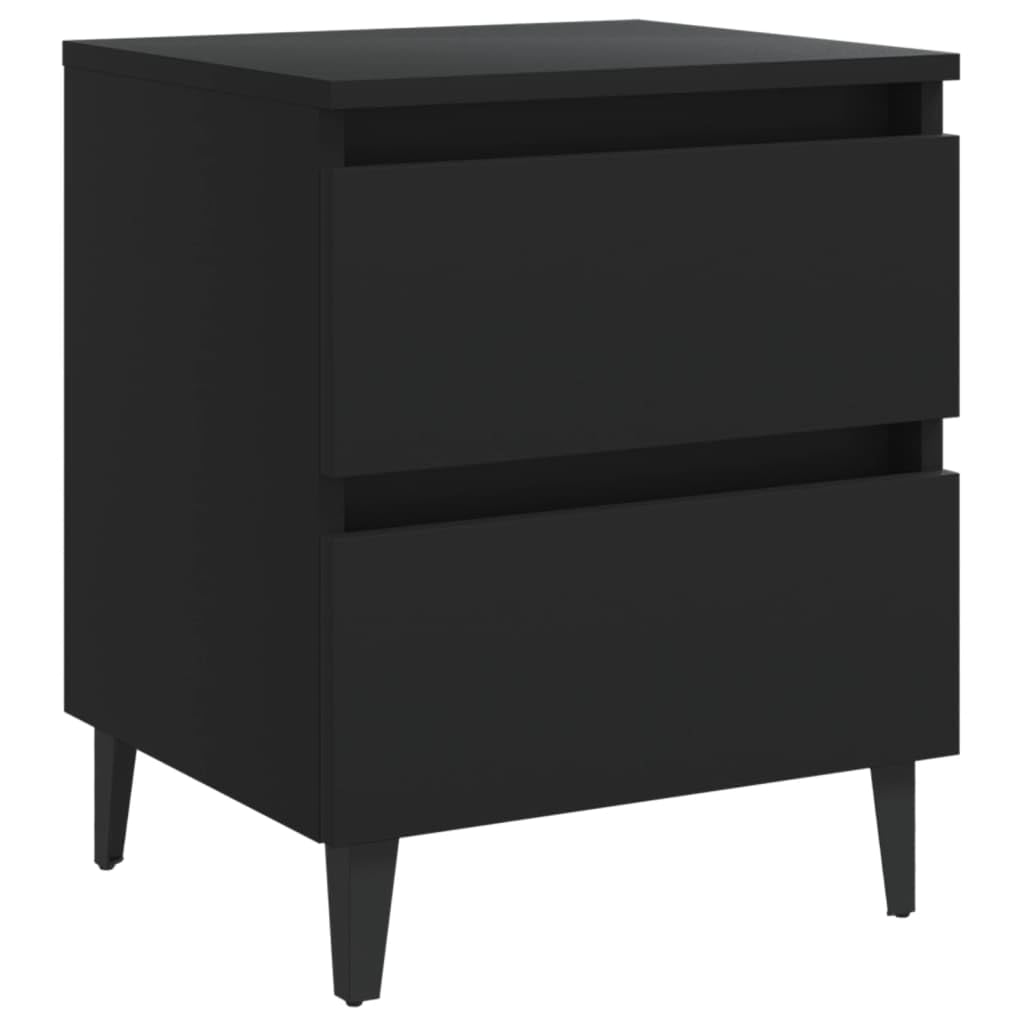Mesita de noche industrial negra 40 x 35 x 50 cm de material de madera con dos cajones y cuatro patas de metal – Espacio de almacenamiento muebles armario armario estable resistente limpieza
