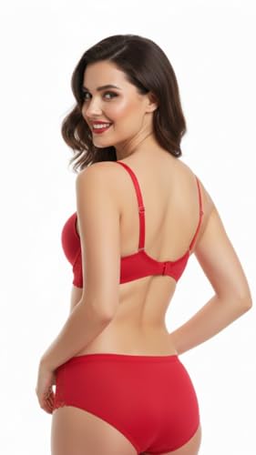 Image of Everyday Comfort Lace Lingerie Set - Padded Plunge Bra with Delicate Lace Wings & Soft Stretch Panty
