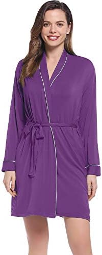 Amorbella ens Bamboo Thin Robe Short Lightweight Bathrobe with Pockets