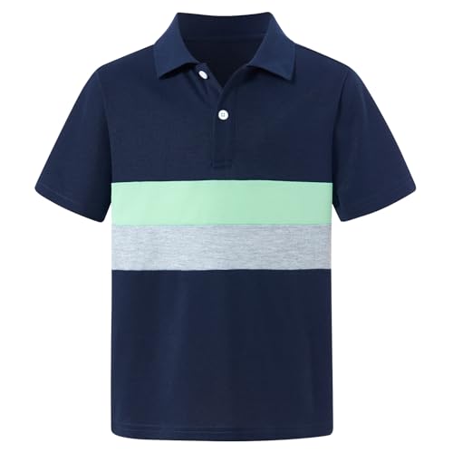 RAISEVERN Boys Polo Shirts Performance Youth Collared Golf Striped Shirts Uniform