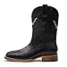 MacePhenoMelon Cowboy Boots For Men Square Toe Black Western Men's Boots Vegan Leather Retro Pull On Country Short Boots BK-10