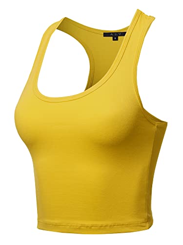 Cotton Casual Scoop Neck Sleeveless Cropped Racerback Tank Tops Yellow M #TOP1