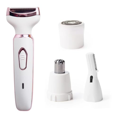 Image of 4-in-1 Electric Razor, Women Shaver for Nose Face Eyebrow Bikini Leg | Nose Hair Trimmer for Women, Painless Hair Removal for Facial Armpit Mustache Arm Pubic, Lady Flawless Body Shaver for Travel
