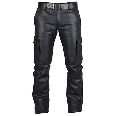 AREENO Men's Real Leather Cargo Pants Cover