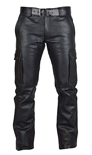Men's Real Black & Brown Leather Pants Cargo 6 Pockets Pants Bikers Jeans Leather Trousers