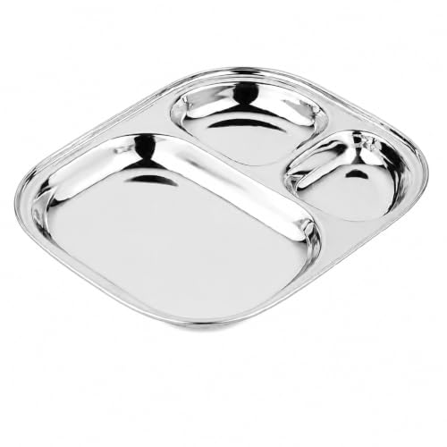 Image of Stainless Steel Plates with Compartments - Pav Bhaji & Breakfast Plates, Set of 1 (Medium)