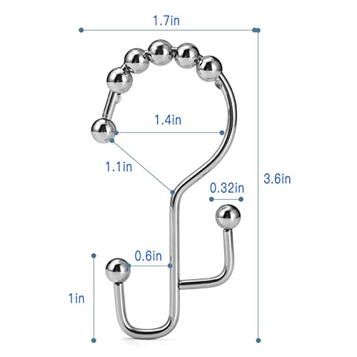 Shower Curtain Rings, Sutine Shower Curtain Hooks, Rust-Resistant Stainless Steel Shower Curtain Rings, Free Sliding Double Shower Curtain Hooks For Shower Curtains & Liners, 12 Pcs-Chrome #TOP2