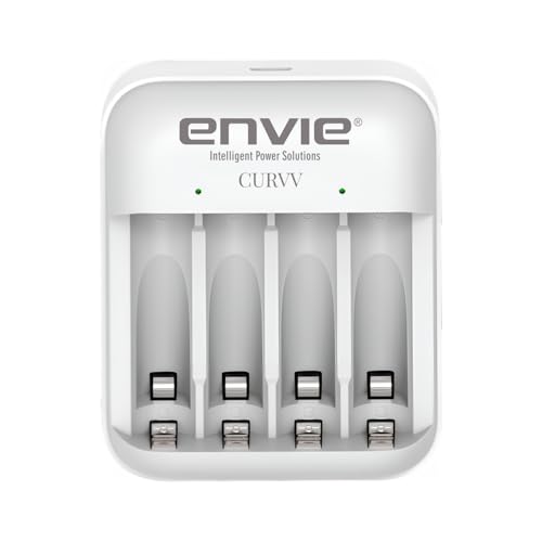 Image of Envie (ECR 32 CURVV) Ni-MH Battery Charger for AA /AAA Rechargeable Batteries, 2 or 4 Slot Smart USB Charger with LED Indicator, Overcharge Protection & Battery Revival Function