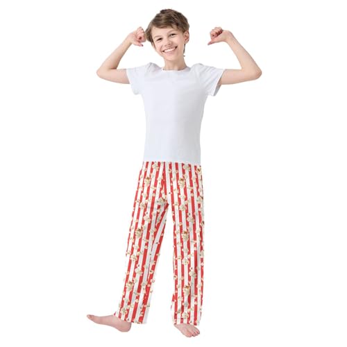 ALAZA Popcorn Cartoon Striped Pajama Pants Long Sleep Pant Pajama Bottoms Elastic Waist with Pockets3