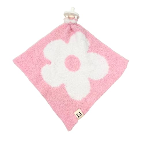 Image of L+L USA Retro Flower Baby Lovey Pacifier /Teether Holder 10 inchx10 inch - DreamSoft Plush Fluffy Cuddly Soothie Reversible Mini Comfort Blanket - Cute Newborn Gift Essential Babies Boys Girls (Pink /White)