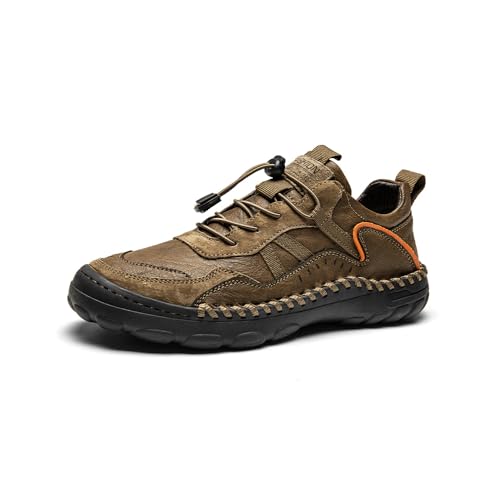 Mens Casual Walking Shoes Leather Oxfords Breathable Fashion Loafers Lightweight Non-Slip Sneakers Khaki 10 US
