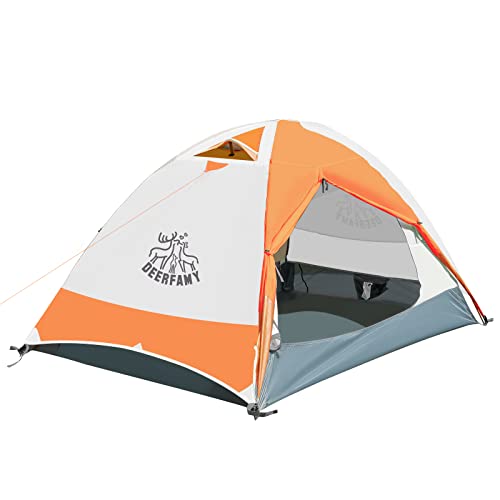 DEERFAMY Camping Tent, Waterproof Backpacking Tent for 3-4 Person, Double Layer Family Tent with Ultralight Aluminum Pole, Portable Dome Tent for Outdoor, Camp, Beach, Hiking, Picnic