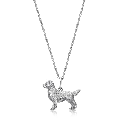 Scamper & Co Golden Retriever Pendant Necklace For Women And Girls And Girls - Premium Plated Rhodium Sterling Silver Rope Chain With Easy Closure Lobster Claw Clasp, 18 Inch #TOP13