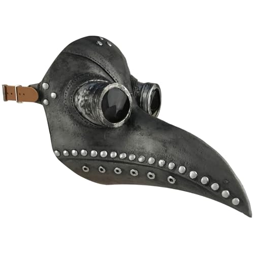 Licsaliwe Máscara de látex de médico de la Peste con Nariz Larga, máscara de Halloween Ajustable Steampunk para Cosplay y Fiestas de Disfraces de Halloween (Negro+Plata)