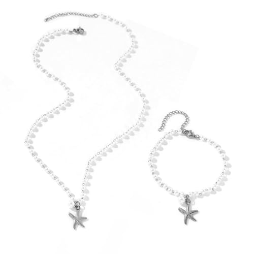 TTPSRY Collar Y Pulsera De Perlas Con Colgante De Estrella De Mar Juego De Joyería Para Mujeres Acero Inoxidable Elegante Conjunto De Bisutería Para Damas Accesorios De Moda Para Todas Las Ocasiones