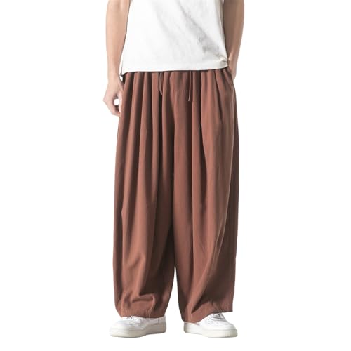 Pantalon en coton lin homme respirant et ample à jambe droite