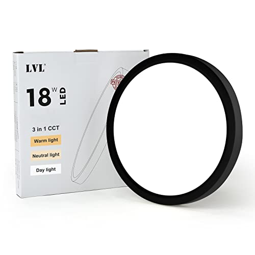 Preisvergleich Produktbild LVL Runde LED-Deckenleuchte, 18W, 23cm Deckenleuchten, warmes Licht, natürliches Licht, Tageslicht, moderne Deckenleuchte für Flur, Korridor, Küche, Schlafzimmer, Büro (schwarz, 23cm-18W)