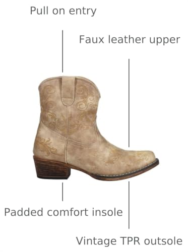 ROPER Womens Short Stuff Embroidery Snip Toe Casual Boots Ankle Low Heel 1-2" - Brown - Size 6.5 B - image 3