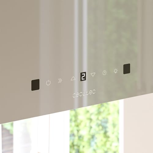 Cecotec Quadratische Insel-Dunstabzugshaube 44 cm Bolero Flux Cct 448000 Glass Grey A++. Graue Glasoptik, Saugleistung 800 m³/h, 210-W-Motor, 3 Leistungsstufen, Kohlefilter