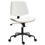 SILLA DE OFICINA VINTAGE: Esta silla de escritorio combina un respaldo de madera curvada con tapizado en cuero PU con costuras en diamante, aportando elegancia retro y un toque sofisticado a cualquier espacio de trabajo