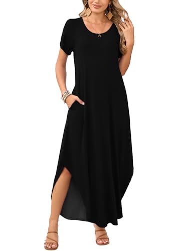 Image of JollieLovin Womens Plus Size Casual Summer Maxi Long Dress Short Sleeve T-Shirt Loose Sun Dress(L-5X)