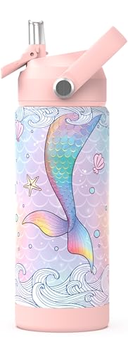 Kiocko Botella De Agua Aislada Para NiñOs Con Paja Cubierta, Taza De 600 Ml Para NiñOs...