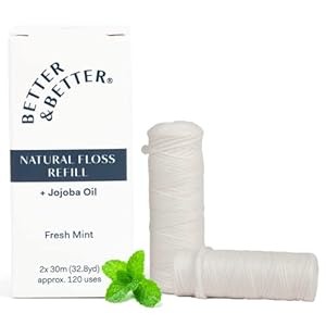 Better & Better Natural Dental Floss Refill Pack | Zero Plastic Oral Care – 100% Plant-Based Waxed Dental Floss | Vegan Floss & Eco Floss Non Toxic, 2 Spools