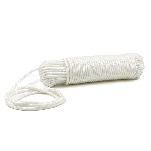 Heavy Duty Polyester Double Braided Rope, Arborist Rigging, Tree Work, Halyard, Sailing, 2200lbs High Strength Support for Camping, Hiking & Utility Use (White - Without Loop, 3/16in X 82FT)