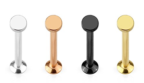 Forbidden Body Jewelry 4-Pack: 16G 6Mm Surgical Steel/Rose Gold/Black/Gold Cartilage Studs With Circle Top #TOP12