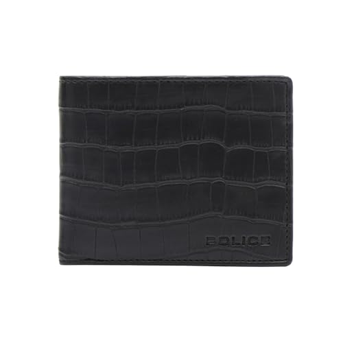 Image of Police Men's Premium Croco Liten Pt Slim Leather Wallet | Slim Wallet with Luxury Finish | Stylish Everyday Wallet for Men | Black
