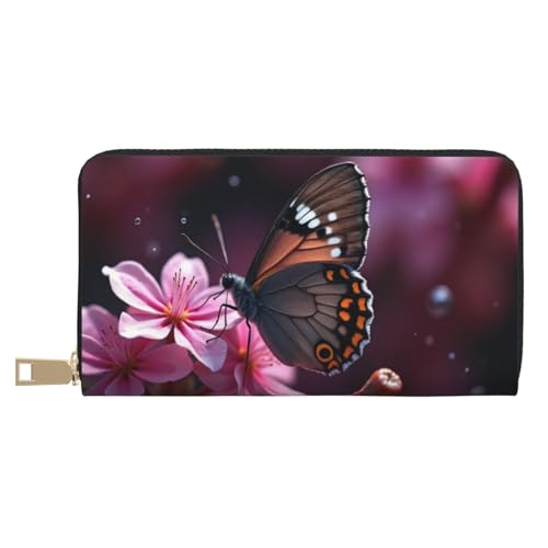 Elegant Pink Butterfly-A Print Wallet Women, Leather Bifold Multi Card Wallet, Long Purse Women's Wallets