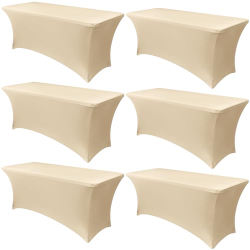Obstal 6 Pack Stretch Spandex Table Covers for 6 Foot Tables, Champagne