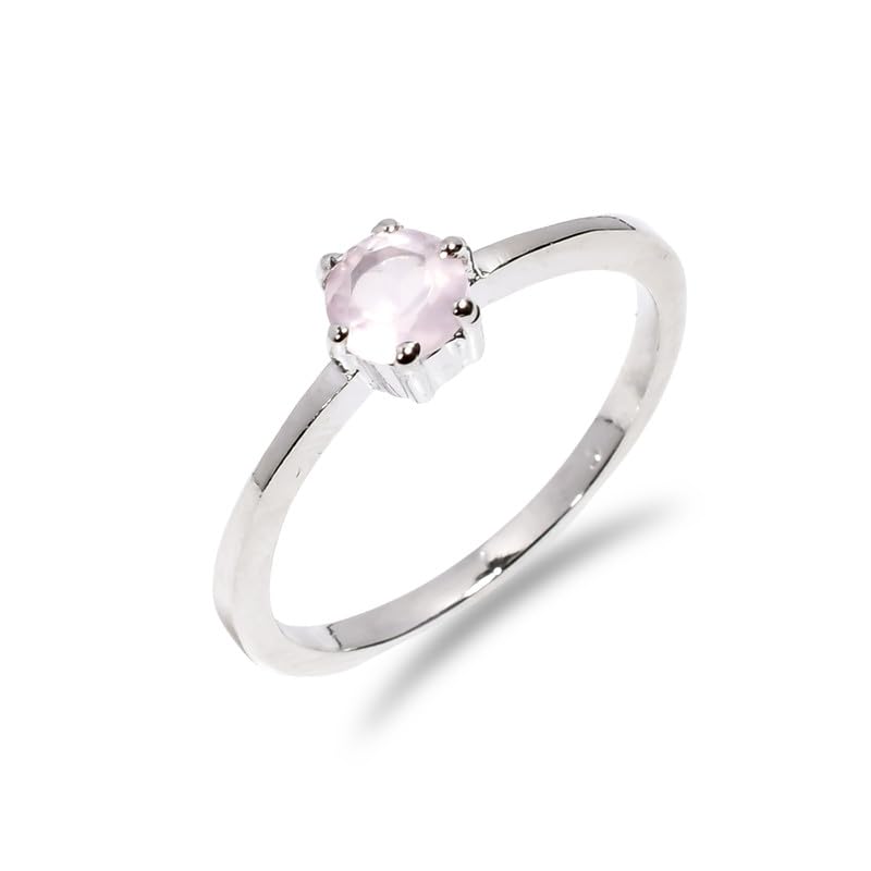 Bague fiançailles Quartz Rose femme solitaire argent 925 R-045-24