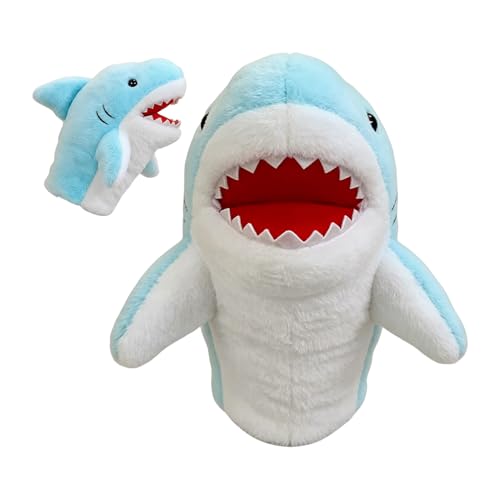 Marionetas de mano - Peluche de tiburón como juguete de peluche con boca móvil - Muñeco de peluche | para niños, familia, hogar, fiesta, escuela, aula, sala de juegos, guardería