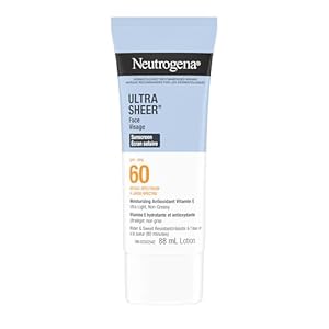 Neutrogena Ultra Sheer Face Sunscreen SPF 60, non-greasy, lightweight, 88 mL
