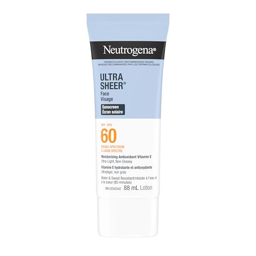 Neutrogena Ultra Sheer Face Sunscreen SPF 60, non-greasy, lightweight, 88 mL