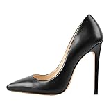 Richealnana Women's Classic Dress Pumps Pointed Toe Sexy Slip On Stiletto Sky High Heels Pumps PU Black Size 10