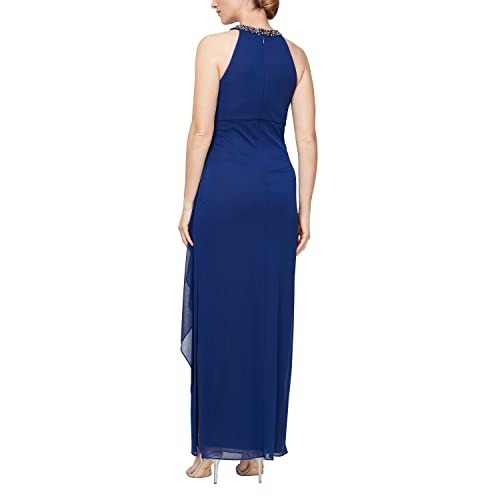 Image of Mesh Dress with Beaded Halter Style Neckline and Cascade Ruffle Detail Skirt