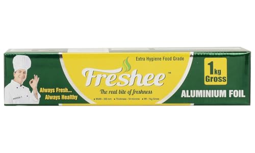 Image of Freshee Aluminium Foil Paper for Food Wrap 1 Kg Gross | 18 Micron Roll for Roti Paratha Sandwich Wrapping Cooking Baking Grilling | Hygienic Foil for Kitchen Office School Use | Keep Food Fresh & Warm