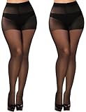 Buauty 2 Pairs Sheer Black Tights for Women -20D High Waist women's Pantyhose,Plus Size Nylon Stockings