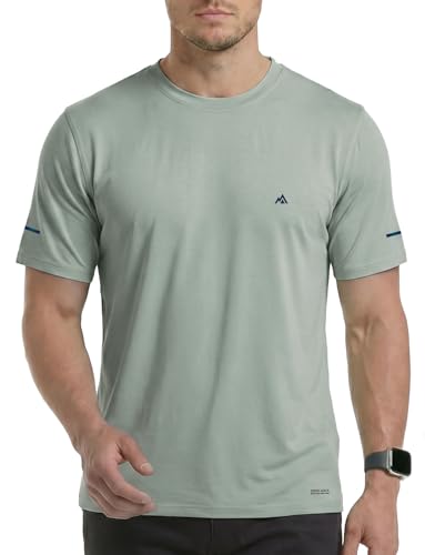 GritGlacier CloudSoft Bamboo Viscose Loose Fit Gym T-Shirts Lightweight Workout Moisture Wicking Cooling Crew Neck Tee Sage L