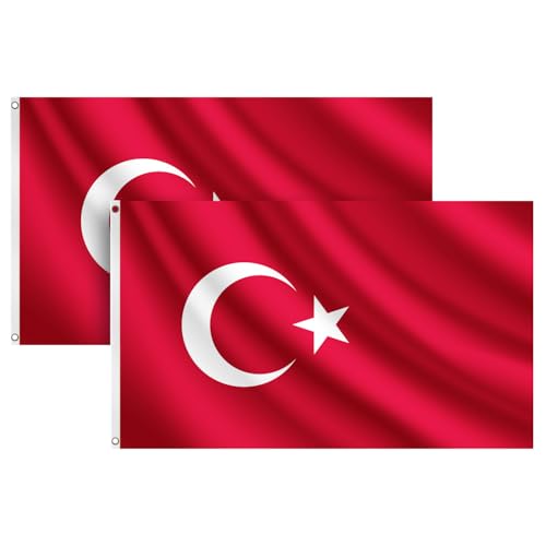 COCOSY 2 Stück Türkei Fahne - 90 x 150 cm 100% Polyester Türkische Flagge mit Messing-Ösen - Wetterfeste & Langlebige für Sport & Feierlichkeiten