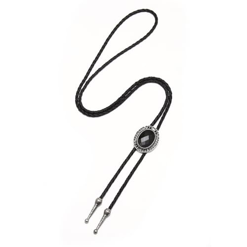 Image of AZORA Western Cowboy Bolo Tie Men Leather Necktie Leather Cord Turquoise Stone Bolo Ties for Men Women
