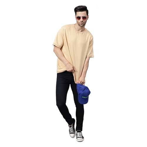 Image of Boxed Solid Oversized T-Shirts for Men, Relaxed Boxy Fit, Round Neck, Knitted Cotton T-Shirt, 100% Cotton, Heavyweight Premium Fabric T-Shirt