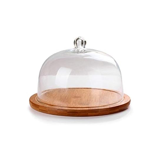 Z-W-Dong desserttallrik med glaslock, trä bårk bröd bricka hem smörgås frukt skyddskåpa party sallad dom tre storlekar kakställ (storlek: 30 x 30 x 20 cm)